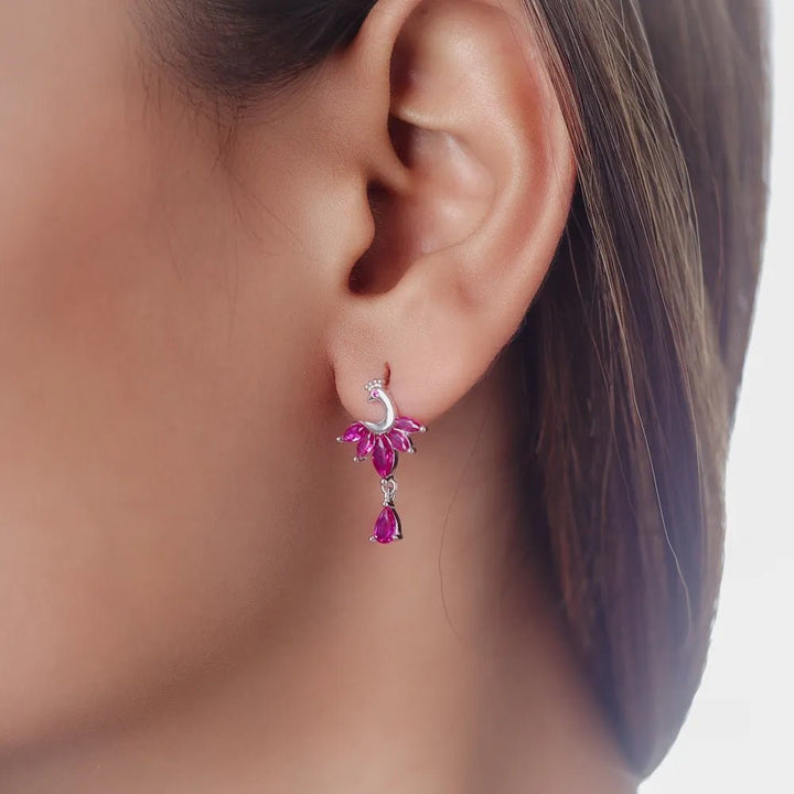 Tassya Silver Ruby Peacock sterling silver earrings