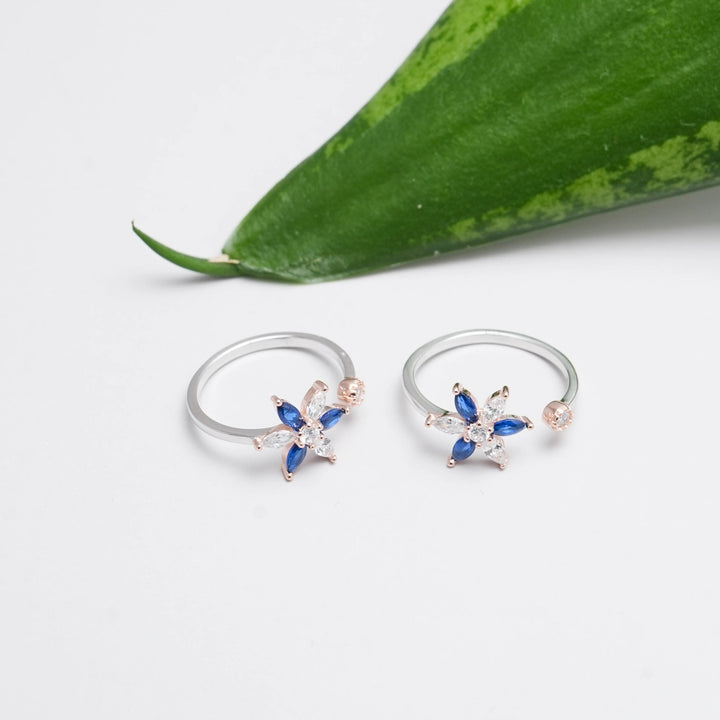 Sapphire Frost Bloom Toe Rings - tassyasilver.com
