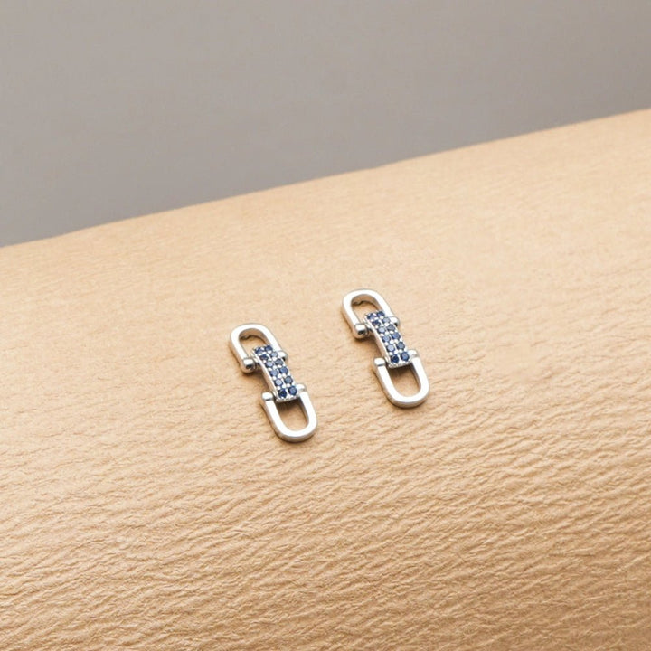 Sapphire Link Stud Earrings - tassyasilver.com