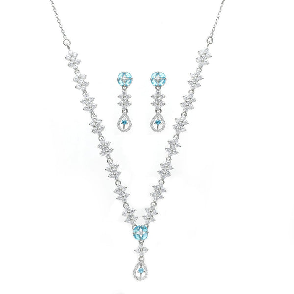 Tassya Silver Sea Blue Diamond sterling silver necklace set