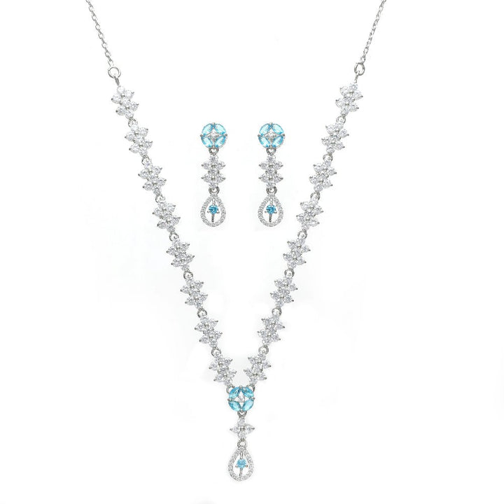 Tassya Silver Sea Blue Diamond sterling silver necklace set