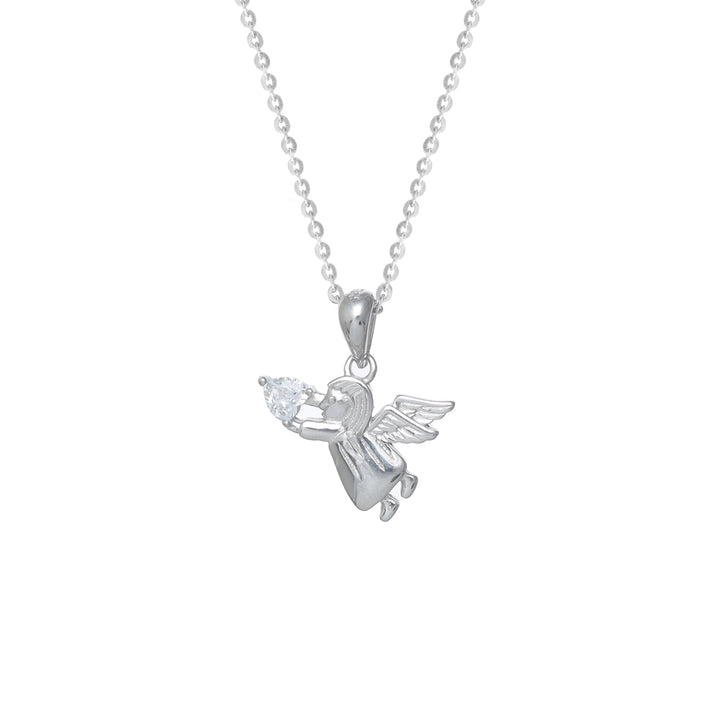 Silver Angel with Heart Gem Chain Pendant - tassyasilver.com