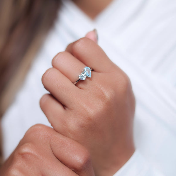 925 Silver Aqua Duo Ring