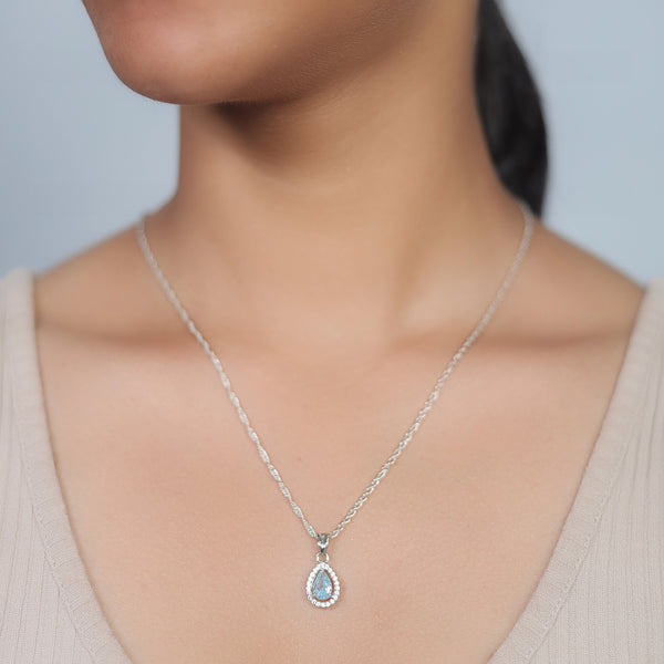 Silver Aqua Teardrop Chain Pendant - tassyasilver.com
