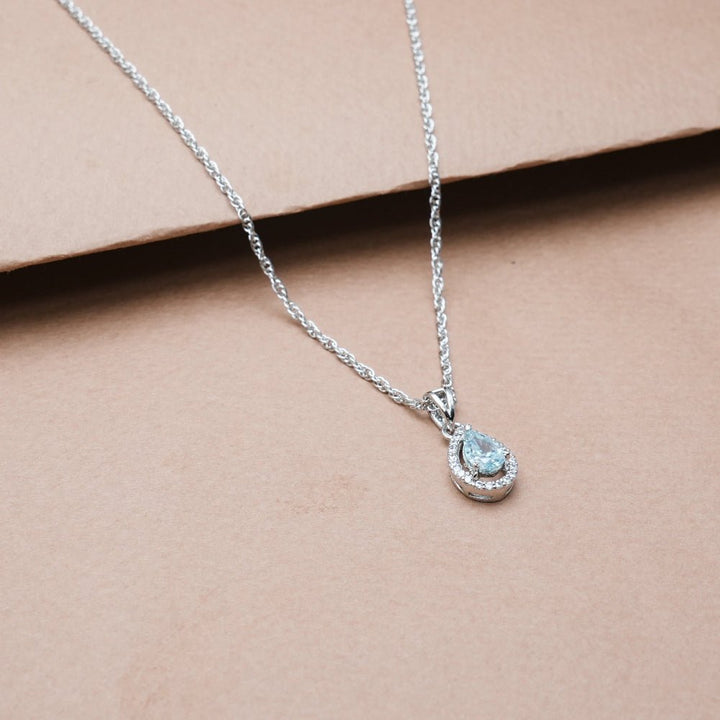 Silver Aqua Teardrop Chain Pendant - tassyasilver.com