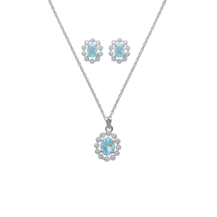 Silver Aquamarine Oval Chain Pendant Studs - tassyasilver.com