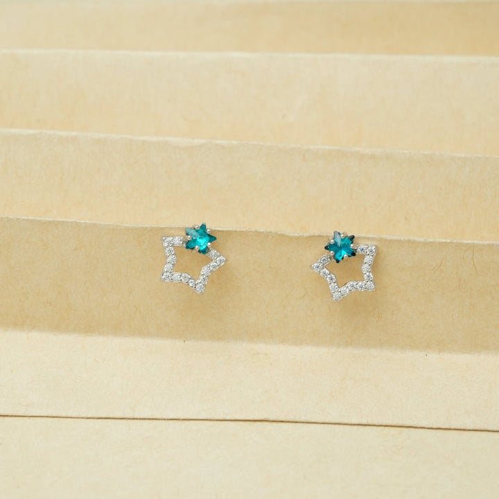 Silver Aquamarine Star Studs - tassyasilver.com