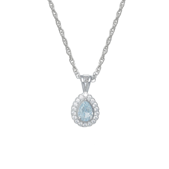 Silver Aquamarine Teardrop Halo Chain pendant - tassyasilver.com