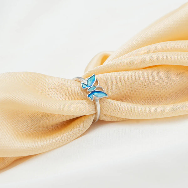 925 Silver Azure Butterfly Flight Ring
