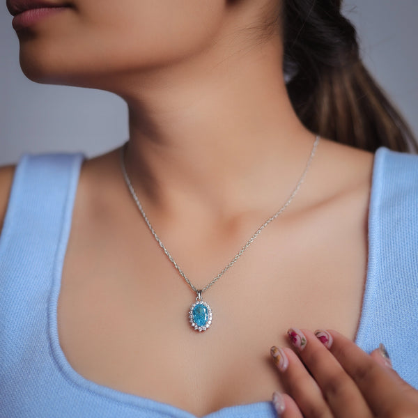 Silver Azure Sparkle Chain Pendant - tassyasilver.com