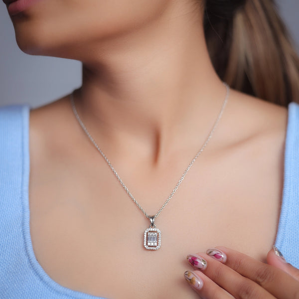 Tassya Silver 925 baguette and round halo pendant.