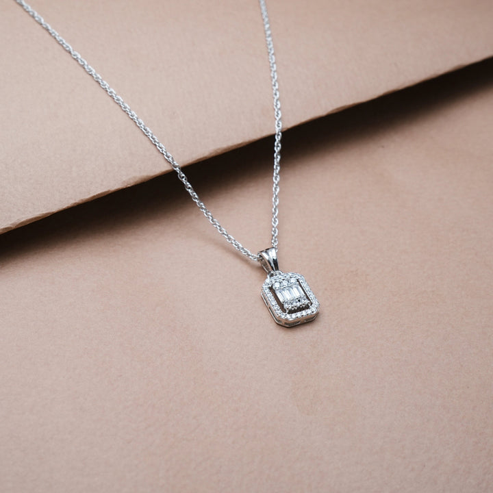 Silver Baguette and Round Halo Chain pendant - tassyasilver.com
