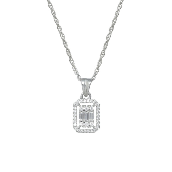 925 Silver Baguette & Round Halo Pendant
