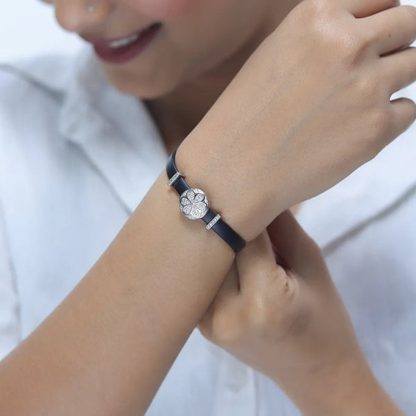 Tassya Silver Binary Flower Cuff for women