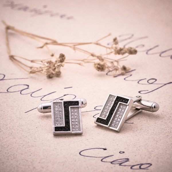 Silver Black & White Contrast Cufflinks - tassyasilver.com