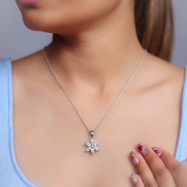 Tassya Silver Blossom Sparkle Chain Pendant in 925 sterling silver.