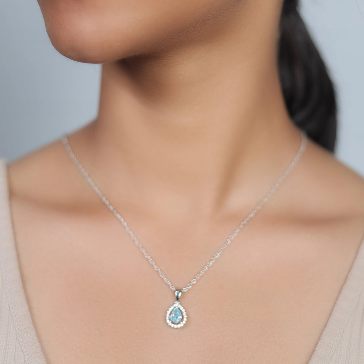 Silver Blue Dewdrop Halo Chain Pendant - tassyasilver.com