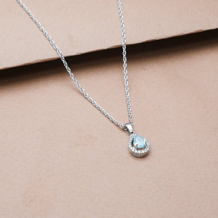 Silver Blue Dewdrop Halo Chain Pendant - tassyasilver.com