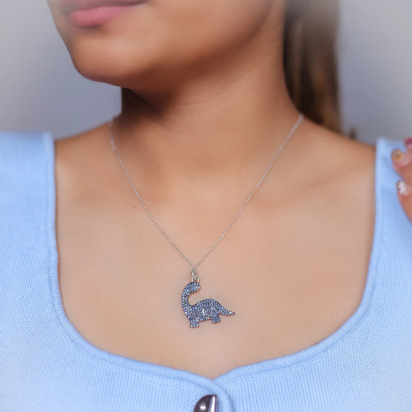 Silver Blue Dino Spark Chain Pendant - tassyasilver.com