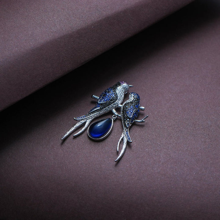 Silver Blue Harmony Lovebirds Pendant - tassyasilver.com