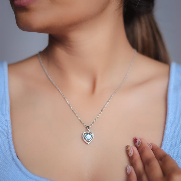 Silver Blue Heart light Chain Pendant - tassyasilver.com
