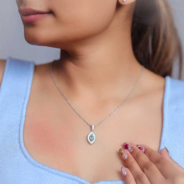 Silver Blue Ice Drop Chain Pendant - tassyasilver.com