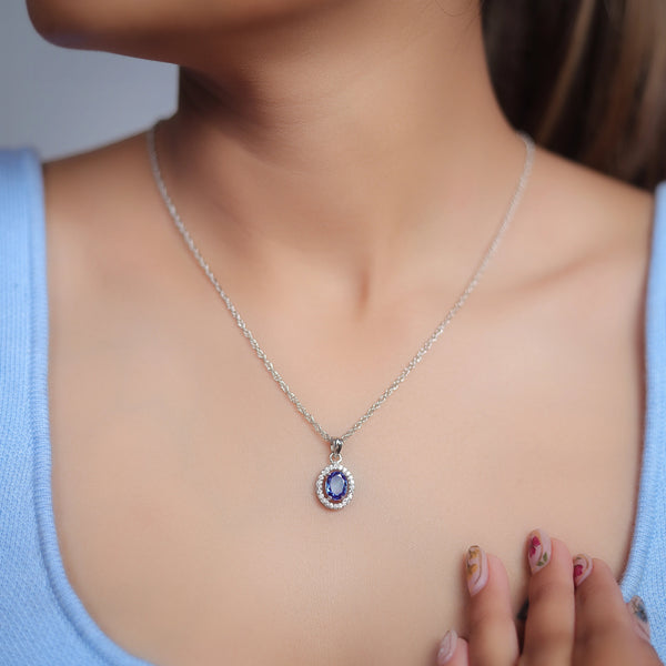 Silver Blue Midnight Halo Chain Pendant - tassyasilver.com
