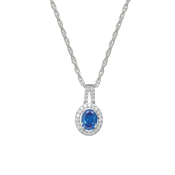 925 Silver Blue Oval Halo Pendant
