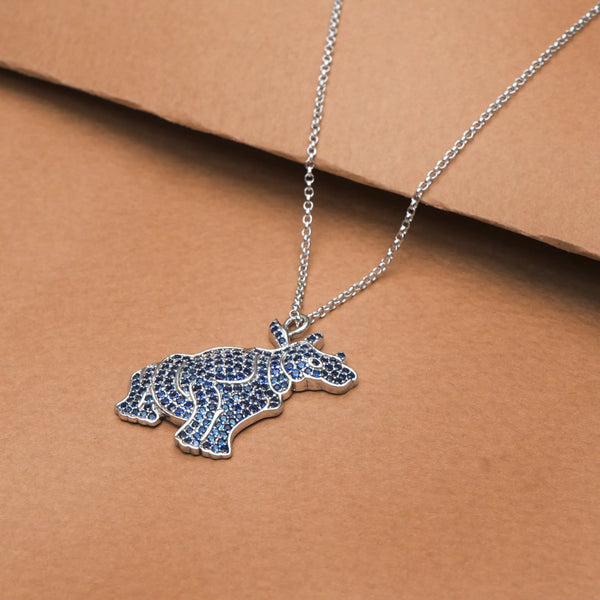 Silver Blue Rhino Charm Chain Pendant - tassyasilver.com