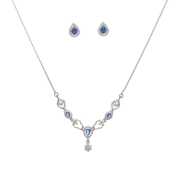 Silver Blue Stone Necklace Set - tassyasilver.com