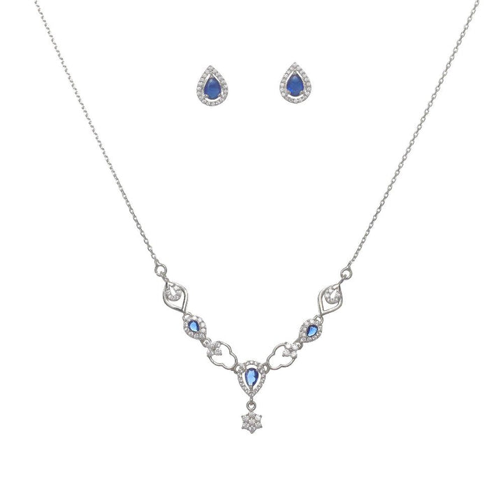 Silver Blue Stone Necklace Set - tassyasilver.com