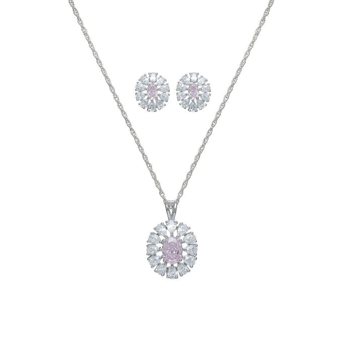 Silver Blush Bloom Chain Pendant Studs - tassyasilver.com