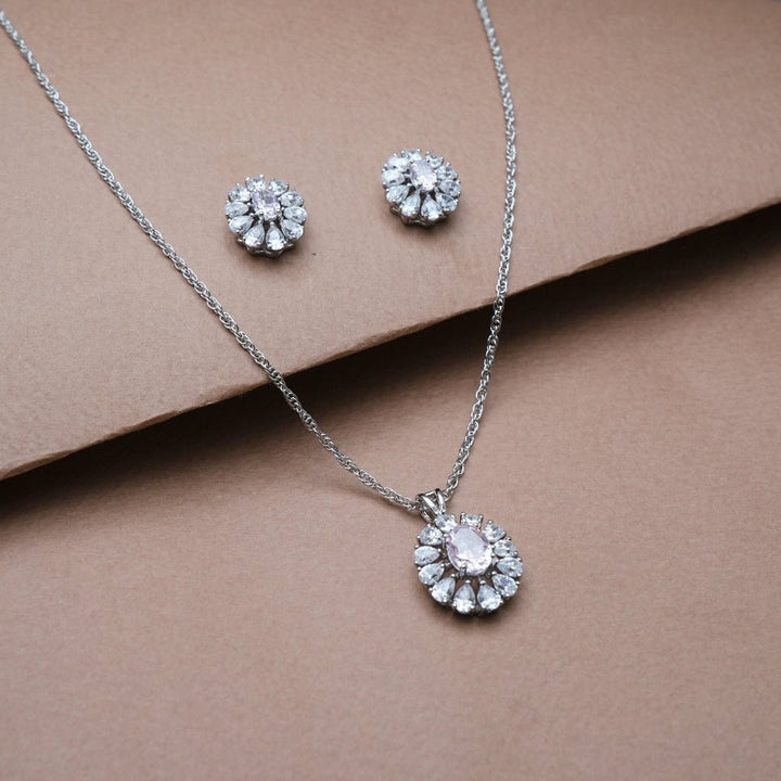 Silver Blush Bloom Chain Pendant Studs - tassyasilver.com