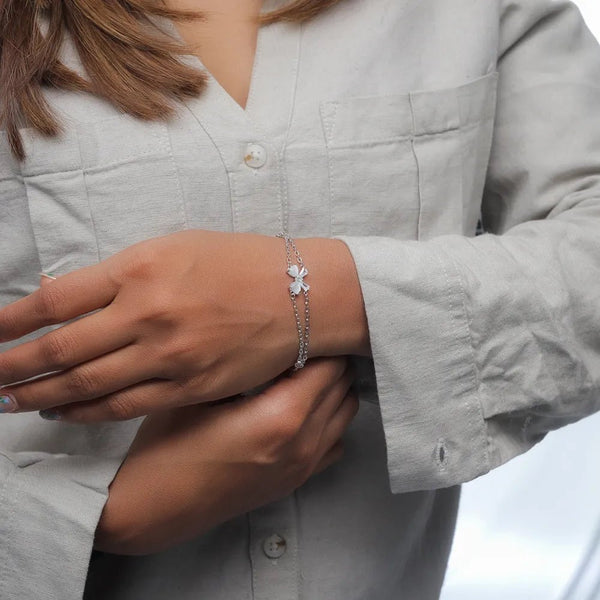 Tassya Silver Bow Bracelet in 925 sterling silver.