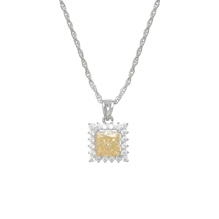 Silver Canary Yellow Square Halo Chain pendant - tassyasilver.com