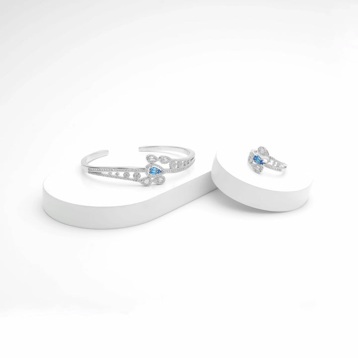 Silver Celestial Sapphire Charm Bracelet with Ring Set - tassyasilver.com