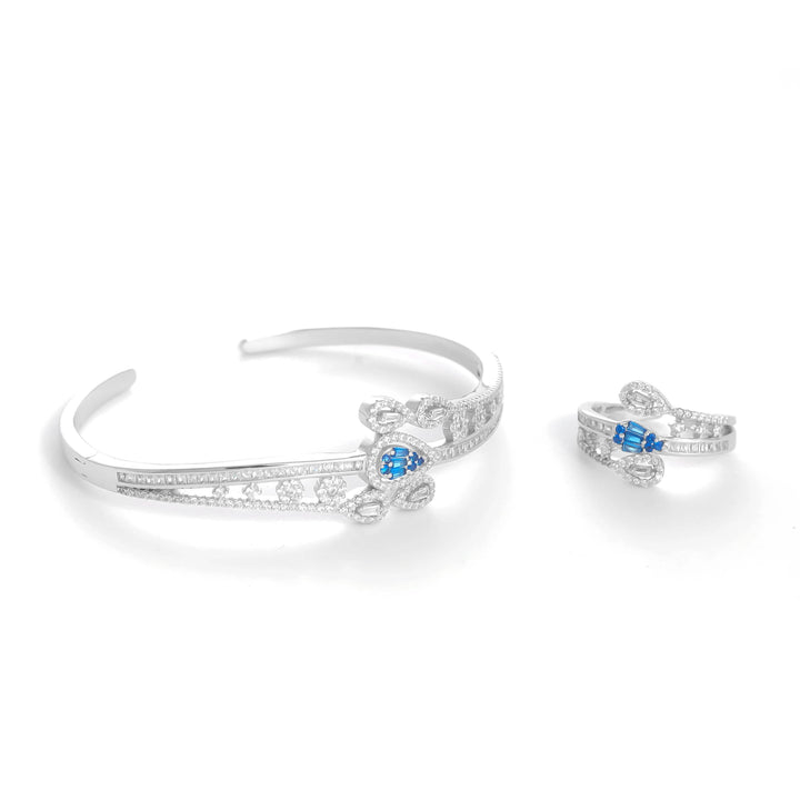 Silver Celestial Sapphire Charm Bracelet with Ring Set - tassyasilver.com