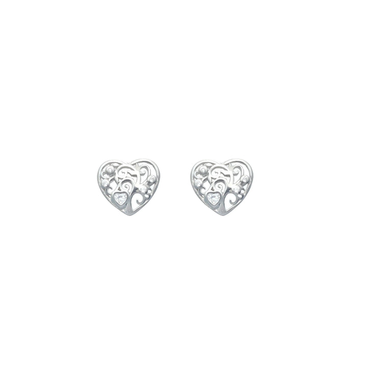 Silver Cherished Heart Studs - tassyasilver.com