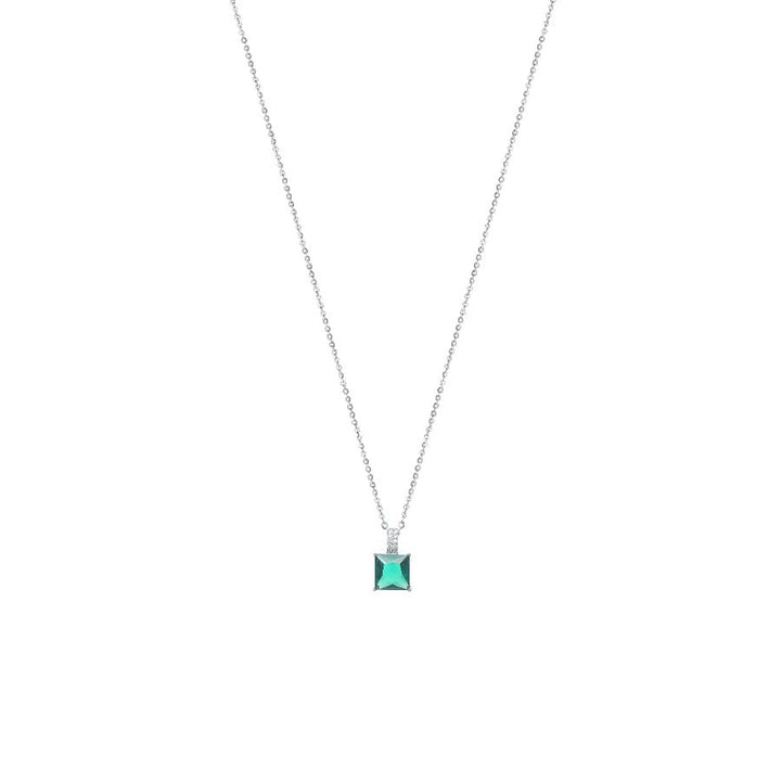Tassya Silver Classic Emerald Solitaire Chain Pendant for women