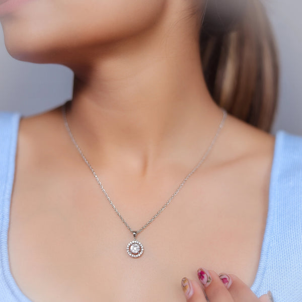 Silver Classic Halo Solitaire Chain pendant - tassyasilver.com