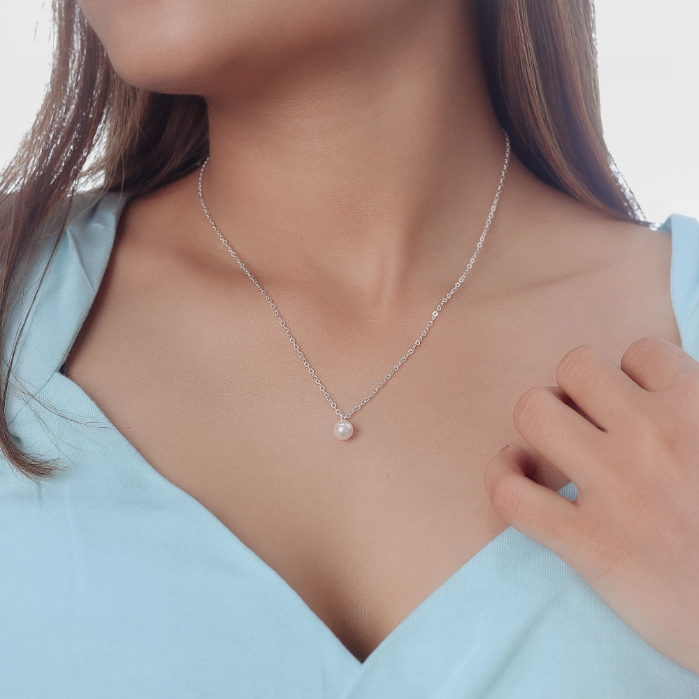 Silver Classic Pearl Chain Pendant - tassyasilver.com