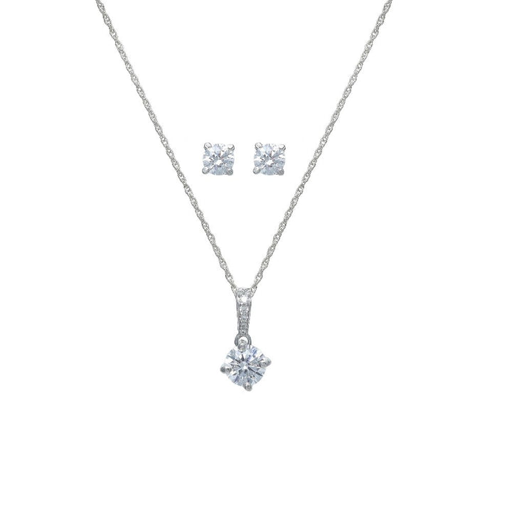 Silver Classic Solitaire Chain Pendant Studs - tassyasilver.com