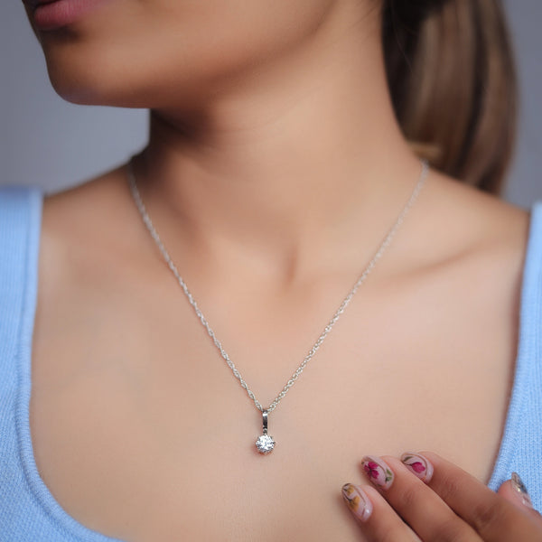 Silver Classic Solitaire Chain Pendant - tassyasilver.com