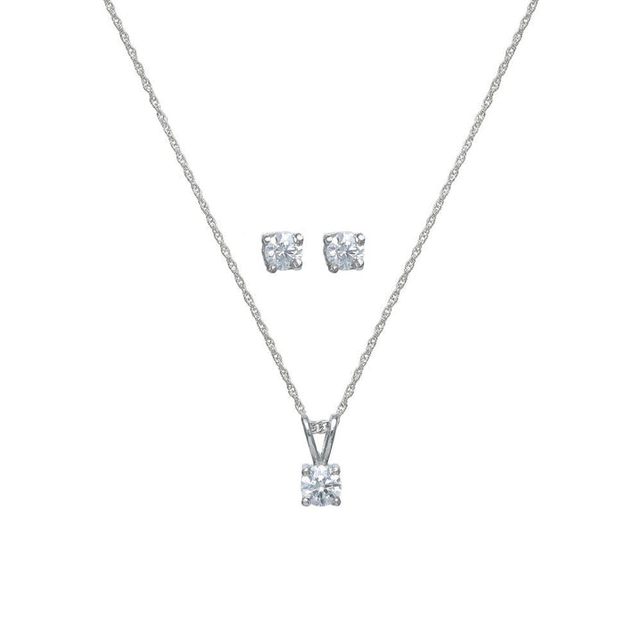 Silver Classic Solitaire Cubic Chain Pendant Studs - tassyasilver.com