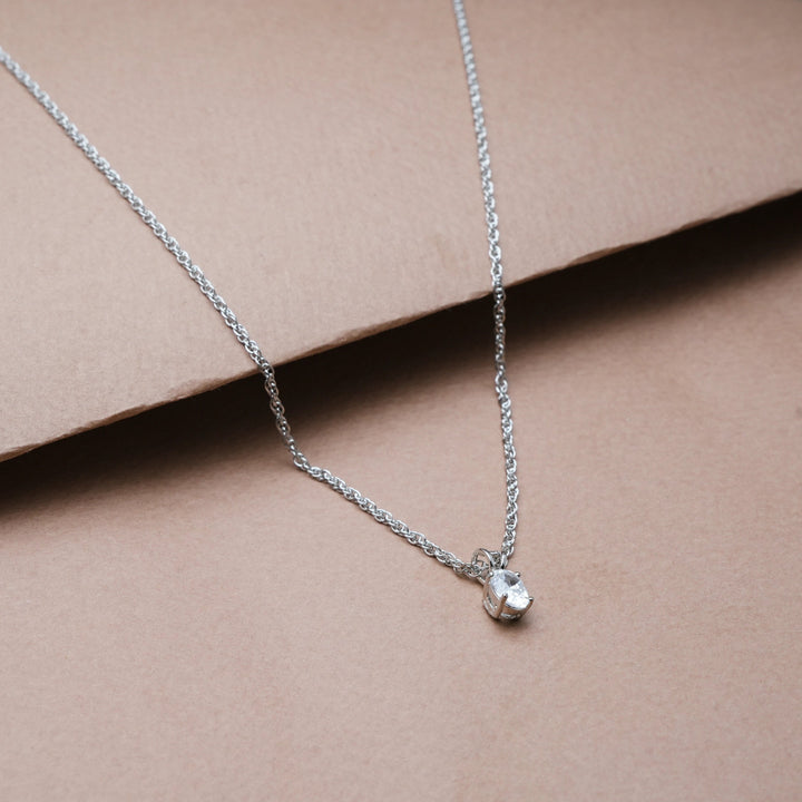 Silver Classic Solitaire Diamond Chain pendant - tassyasilver.com