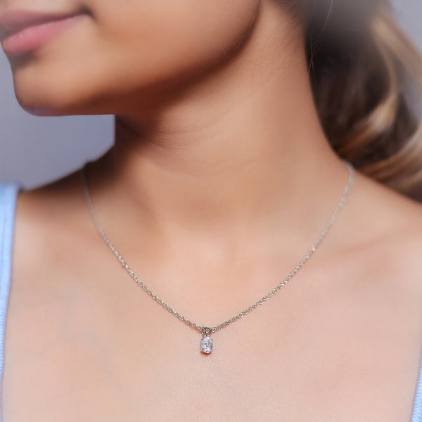 Silver Classic Solitaire Diamond Chain pendant - tassyasilver.com
