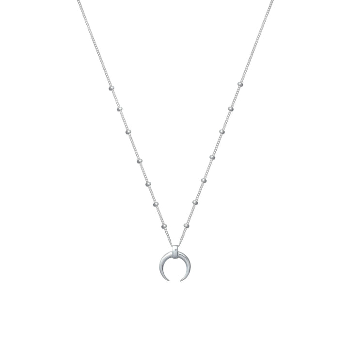 Tassya Silver Crescent Moon Bead Chain Pendant for women
