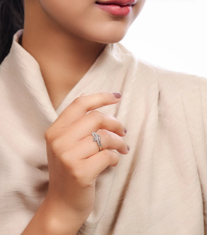 Silver Crescent Sparkle Ring - tassyasilver.com