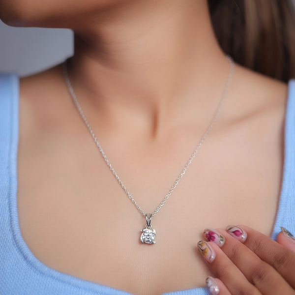 Tassya Silver Crown Cubic Solitaire Chain Pendant in 925 sterling silver.