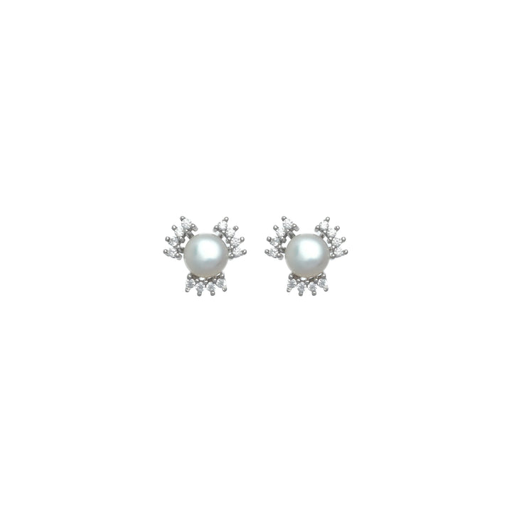 Silver Crystal Embrace Pearl Studs - tassyasilver.com